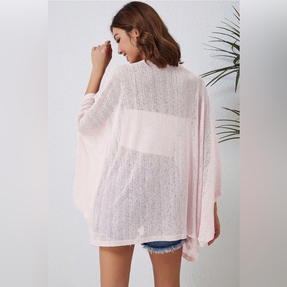 Pink Sheer Lightweight Knit Long Sleeve Cardigan | Pink | One Size - Picture 4 of 12